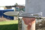 QSP Knives Hawk Flipper Knife 3.25" Sandvik 14C28N Satin Drop Point Blade, Black Micarta Handles - QS131-J - Image 9
