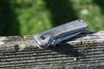 QSP Knives Hawk Flipper Knife 3.25" Sandvik 14C28N Satin Drop Point Blade, Black Micarta Handles - QS131-J - Image 4