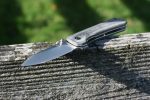 QSP Knives Hawk Flipper Knife 3.25" Sandvik 14C28N Satin Drop Point Blade, Black Micarta Handles - QS131-J - Image 3