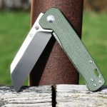QSP Knives Penguin Folding Knife 3.06" D2 Sheepsfoot Blade, OD Green Linen Micarta Handles - QS130-C