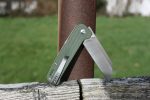 QSP Knives Penguin Folding Knife 3.06" D2 Sheepsfoot Blade, OD Green Linen Micarta Handles - QS130-C - Image 2