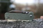 QSP Knives Penguin Folding Knife 3.06" D2 Sheepsfoot Blade, OD Green Linen Micarta Handles - QS130-C - Image 3
