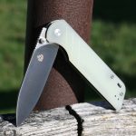 QSP EDC Folding Pocket Knfe, D2 Blade, 4" G10/Micarta handle, Left and Right Handed Thumb Stub Opening, Smooth Liner Lock with Copper Washes, QSP Parrot (Jade G10)