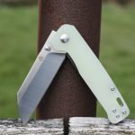 QSP Knives Penguin Folding Knife 3.06" D2 Two-Tone Satin Sheepsfoot Blade, Jade G10 Handle - QS130-V