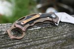 Defcon Knives Raptor Karambit Flipper 2.83" S35VN Satin Hawkbill Blade, Stonewashed Bronze Titanium Handles w/ Marbled Carbon Fiber Inserts - TF5221-2 - Image 12