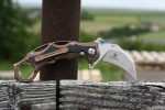 Defcon Knives Raptor Karambit Flipper 2.83" S35VN Satin Hawkbill Blade, Stonewashed Bronze Titanium Handles w/ Marbled Carbon Fiber Inserts - TF5221-2 - Image 13