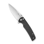 SENCUT Sachse Button Lock/Flipper Knife Black Micarta Handle (3.47" Satin Finished 9Cr18MoV Blade) S21007-1