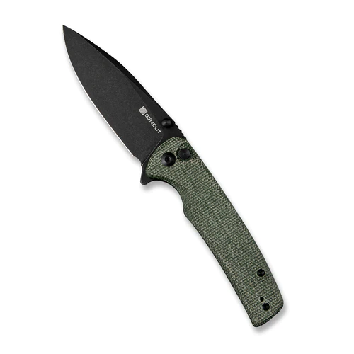 IMG_5235_500x SENCUT Sachse Button Lock/Flipper Knife Green Micarta Handle (3.47" Black Stonewashed 9Cr18MoV Blade) S21007-2 - Image 1