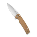 SENCUT Sachse Button Lock/Flipper Knife Brown Micarta Handle (3.47" Satin Finished 9Cr18MoV Blade) S21007-3