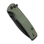 SENCUT Sachse Button Lock/Flipper Knife Green Micarta Handle (3.47" Black Stonewashed 9Cr18MoV Blade) S21007-2 - Image 5
