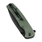SENCUT Sachse Button Lock/Flipper Knife Green Micarta Handle (3.47" Black Stonewashed 9Cr18MoV Blade) S21007-2 - Image 4