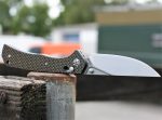 S-TEC Axel Lock EDC Folding Pocket Knife with Carbon Fiber Gold Weave Inlay Handle & D2 Steel Blade - Series 2 (TS023) - Image 12