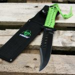 Z-Hunter – Fixed Blade Survival Knife – Partially Serrated Black Steel Blade with Sawback, Full Tang, Green Cord Wrapped Handle w/Lanyard, Nylon Sheath, Outdoor, Hunt, Camp, Hike, Survival, ZB-103