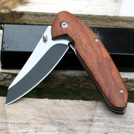 Classic Wooden Handle Clip Point Dual Tone Liner lock Knife - LK-090