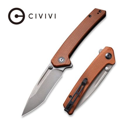 CIVIVI Keen Nadder Flipper Knife - Brown Micarta Handle (3.48” Gray Stonewashed Bohler N690) C 2021B