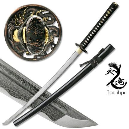 Ten Ryu HAND FORGED FOLDED STEEL CELESTIAL DRAGON SAMURAI SWORD 40" OVERALL - MAZ-401