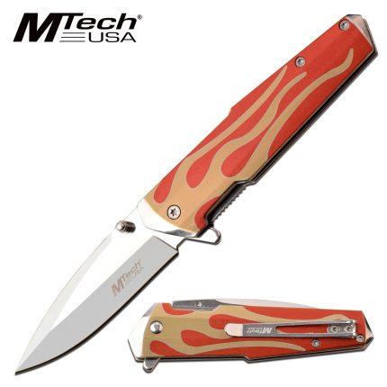 MTECH USA FLAME DESIGN FLIPPER ASSISTED OPENING KNIFE - MT-A1185RD