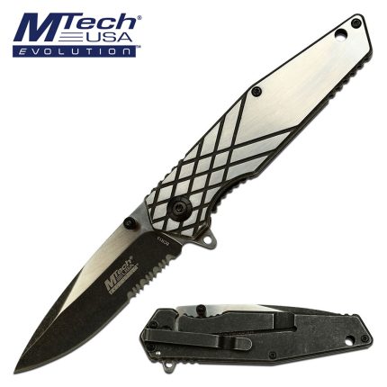 MTech Evolution Evanesce Grey - Two-Tone Serr - Assisted Opening Knife - MTE-A012S-SW