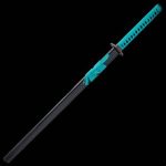 Shinwa Teal Zatoichi Sword And Scabbard - Damascus Steel Blade, Hardwood Handle, Traditional Cord-Wrap, Genuine Rayskin - Image 3