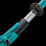 Shinwa Teal Zatoichi Sword And Scabbard - Damascus Steel Blade, Hardwood Handle, Traditional Cord-Wrap, Genuine Rayskin - Image 5