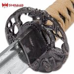 Shinwa Regal Makaku Sword Set - Katana, Wakizashi, Display Stand, Damascus Steel Blades, Genuine Rayskin - Image 3