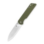 QSP EDC Folding Pocket Knfe, D2 Blade, 4" G10 handle, Left and Right Handed Thumb Stub Opening, Smooth Liner Lock with Copper Washes, QSP Parrot (OD green, D2 steel)