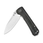 QSP Knives Hawk Flipper Knife 3.25" Sandvik 14C28N Satin Drop Point Blade, Black Micarta Handles - QS131-J - Image 15