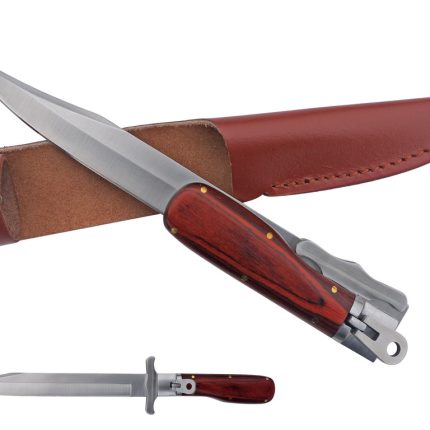 Classic German 12" Large Folding Hunting Military Knife Dagger with Leather Sheath Wood Grip