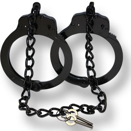 Leg-Cuffs Double Lock Silver Black Steel Colour w/2 Keys - Law Enforcement Grade