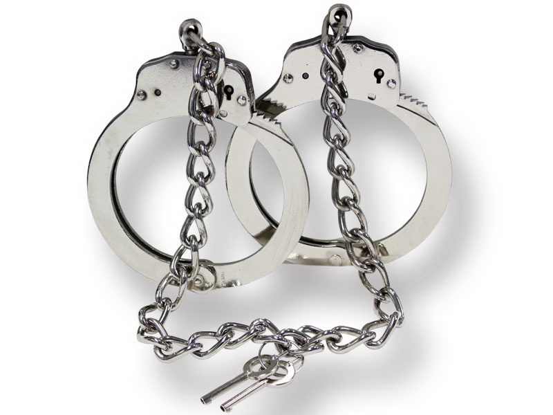 T30222SLLC_23 Leg-Cuffs Double Lock Silver Chrome Steel Colour w/2 Keys - Law Enforcement Grade - Image 1