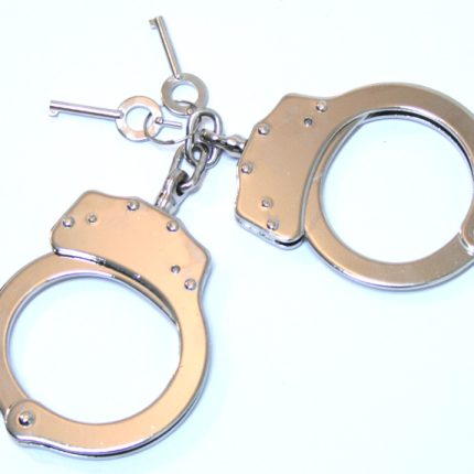 Silver Finish Metal Handcuffs Dual Lock with Keys.
