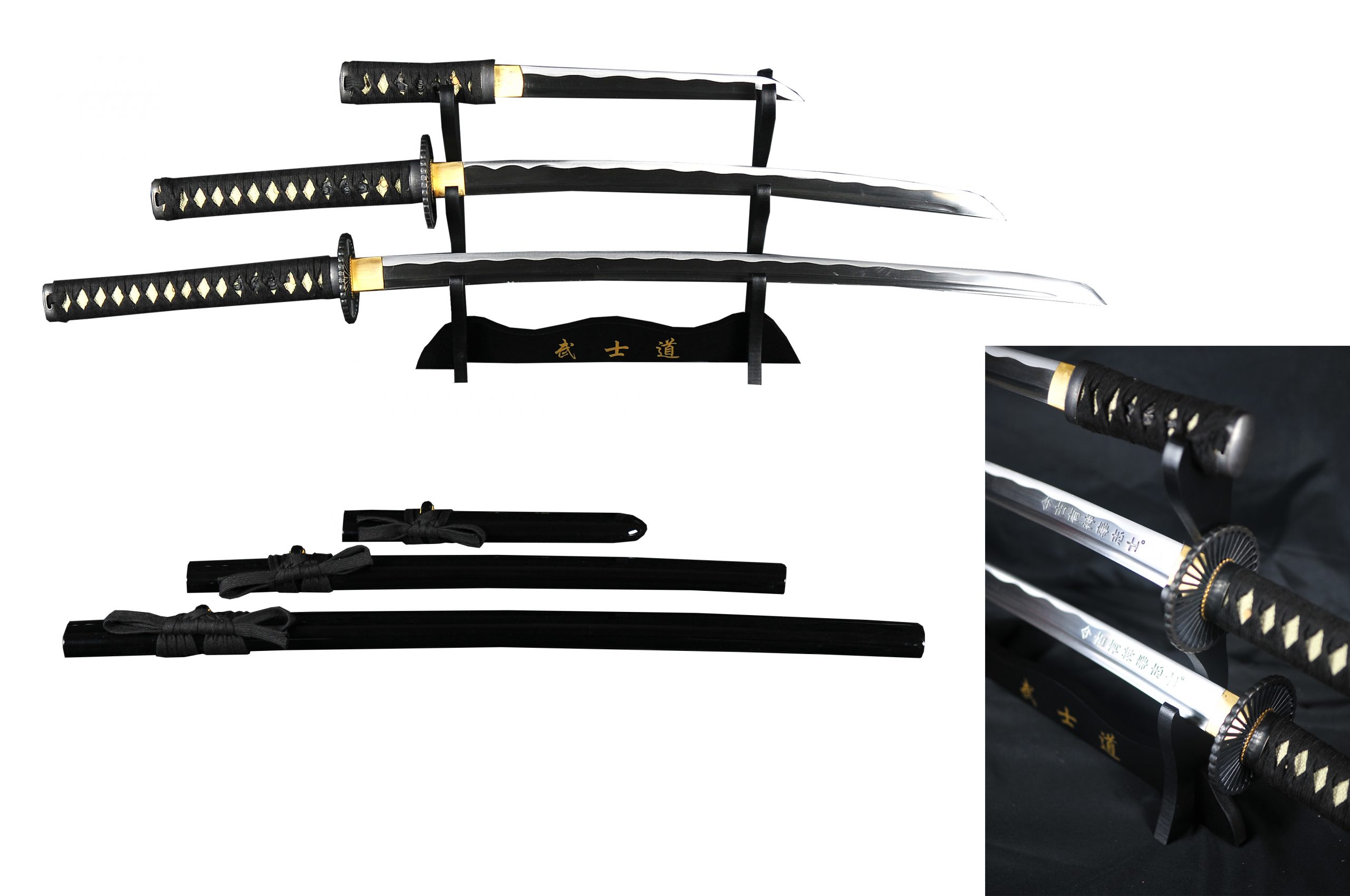 T64012BK4_23-scaled Hand forged 1045 Carbon Steel Samurai Daisho Sword Set - Black Saya - Image 1