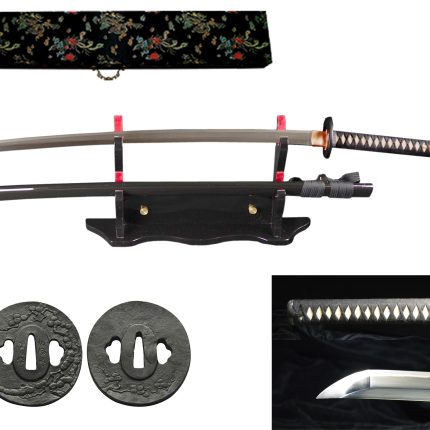 RYUJIN Hand Forged Emperor 5160 Spring Steel Handmade Full Tang Samurai Katana Differentially Hardened with Real Straight Edge Hamon, Real Ray Skin Handle. 304 Stainless Steel Tsuba (Kaya Black)