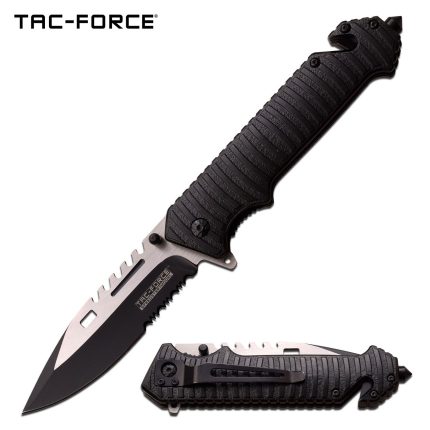TAC FORCE ASSIST FOLDING KNIFE, TWO-TONE HALF-SERRATED BLADE, SURVIVAL FOLDER - TF-916BK