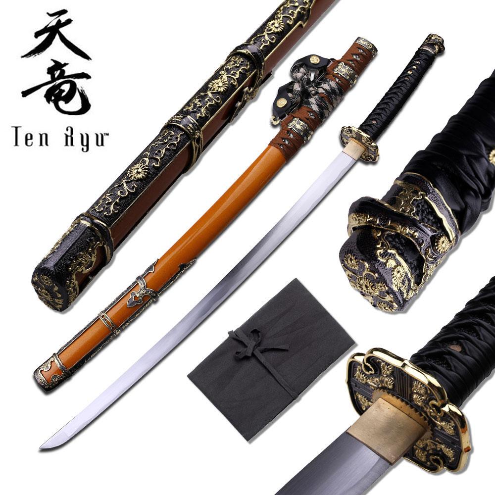 TR-032GD_8c587adb-4419-4ac5-8457-5be545260c04 Ten Ryu Hand Forged / Hand Made Golden Flower Samurai Sword - TR-032GD - Image 1
