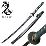 TEN RYU Carbon Steel Golden Edition Katana with Black & Green Scabbard - Samurai Sword TR-116