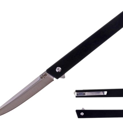 S-TEC TS012 EDC Tactical Pocket Knife; Gentlemen's "Kozuka" Knife, 8CR13 Stainless Steel, G10 Black Handle, Glass Breaker, Hunting Outdoor Sport, Tip up deep Pocket Clip