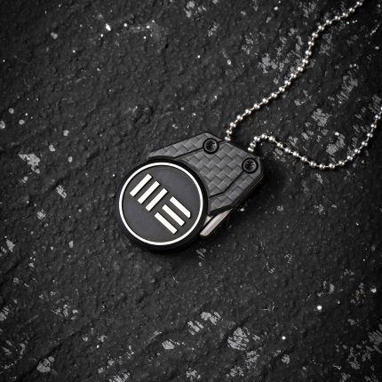 We Knife Company Ostap Hel Quark Pendant Fixed Neck Knife 0.32" M390 Two-Tone Tanto Blade, Black and Silver Titanium Handles, Magnetic Titanium Sheath - 20021-2