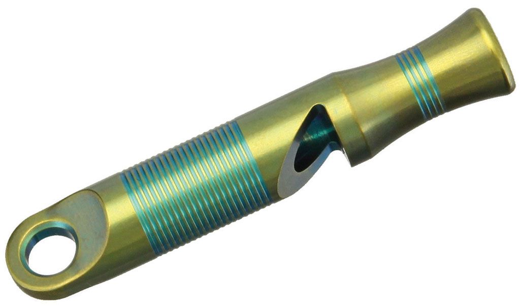 WEKA05Cn We Knife Company A-05C Life Saver 120dB Titanium Whistle, Green and Yellow - Image 1