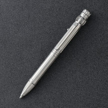 We Knife Company TP-07A Baculus Titanium Bolt-Action Pen, Grey, Fidget Spinner Top - Glass Breaker