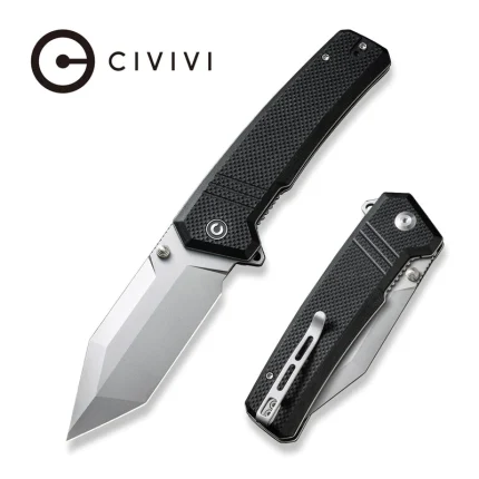 CIVIVI Bhaltair Flipper & Thumb Stud Knife Black Coarse G10 Handle (3.98" Stonewashed 14C28N Blade) C23024-1
