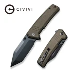 CIVIVI Bhaltair Flipper & Thumb Stud Knife Green Burlap Micarta Handle (3.98" Black 14C28N Blade) C23024-3