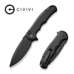 CIVIVI Button Lock Praxis Flipper Knife Black Aluminum Handle (3.75" Black Stonewashed Nitro-V Blade) C18026E- 1