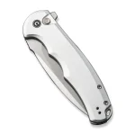 CIVIVI Button Lock Praxis Flipper Knife Silver Aluminum Handle (3.75" Satin Finished Nitro-V Blade) C18026E-2 - Image 5