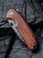 CIVIVI Pintail Flipper Knife - Cuibourtia wood Handle (2.98" Black Hand Rubbed Damascus Blade) C 2020DS-2 - Image 11