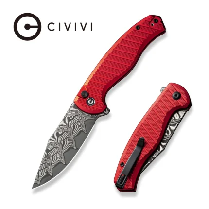 CIVIVI Stormhowl Flipper & Button Lock Knife Aluminum Handle (3.3" Damascus Blade) C23040B-DS1