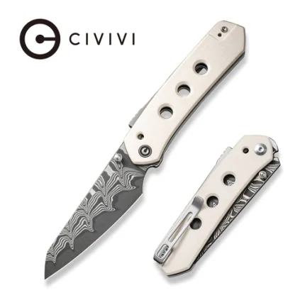 CIVIVI Vision FG Thumb Stud Knife Ivory G10 Handle (3.54" Damascus Blade) C22036-DS1