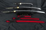 Handforged 1045 Carbon Steel Samurai Daisho Sword Set - Red Saya