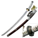 Ten Ryu Hand Forged White Sakura Jintachi with Burgundy Scabbard - TR-014MR