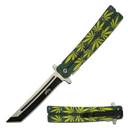 Master USA Quick Opening Folding Knife Tanto Blade 3.75" Weed Design -